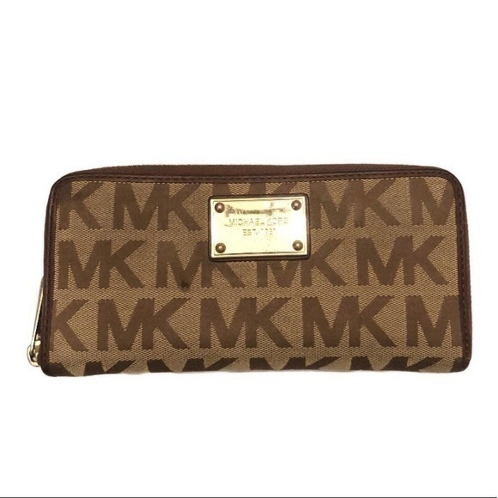 Michael kors sig brown jacquard leather wallet